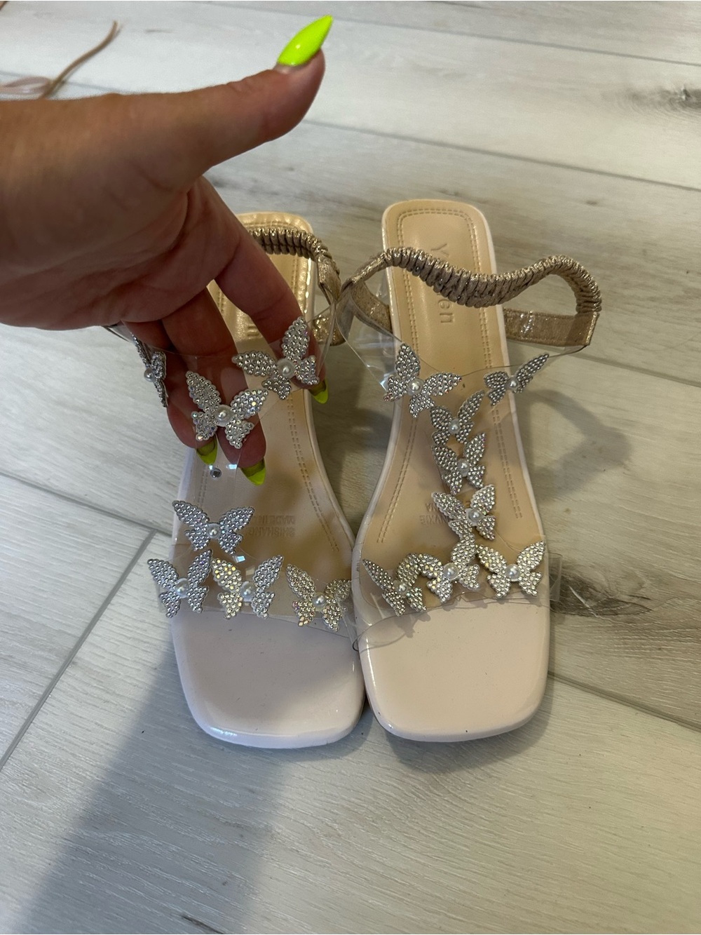 Crystal Butterfly Embellished Sandals - Women's Nude